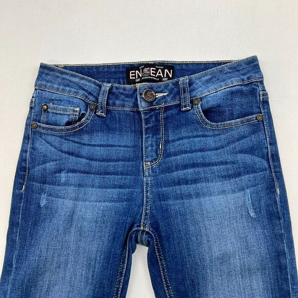 Enjean Womens Blue Regular Fit Medium Wash Distressed Skinny Leg Jeans Size 3 - Picture 3 of 8